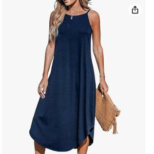 NWT - Blue Women's Cami Maxi Dress Sleeveless V Neck Solid Dress